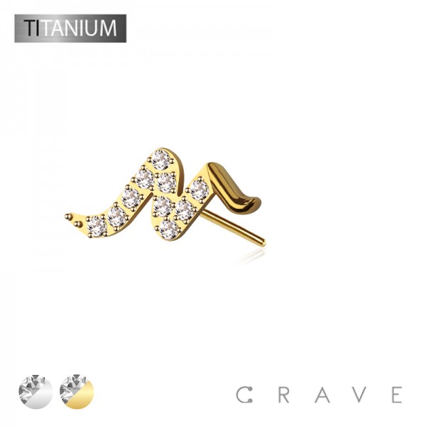 IMPLANT GRADE TITANIUM THREADLESS PUSH IN SNAKE WAVE PULSE CZ TOP PART